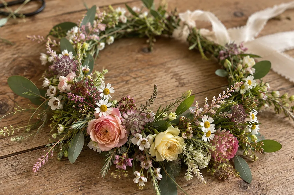 Fresh Flower Crown Workshop Handmade flower crown created with fresh seasonal flowers and foliage